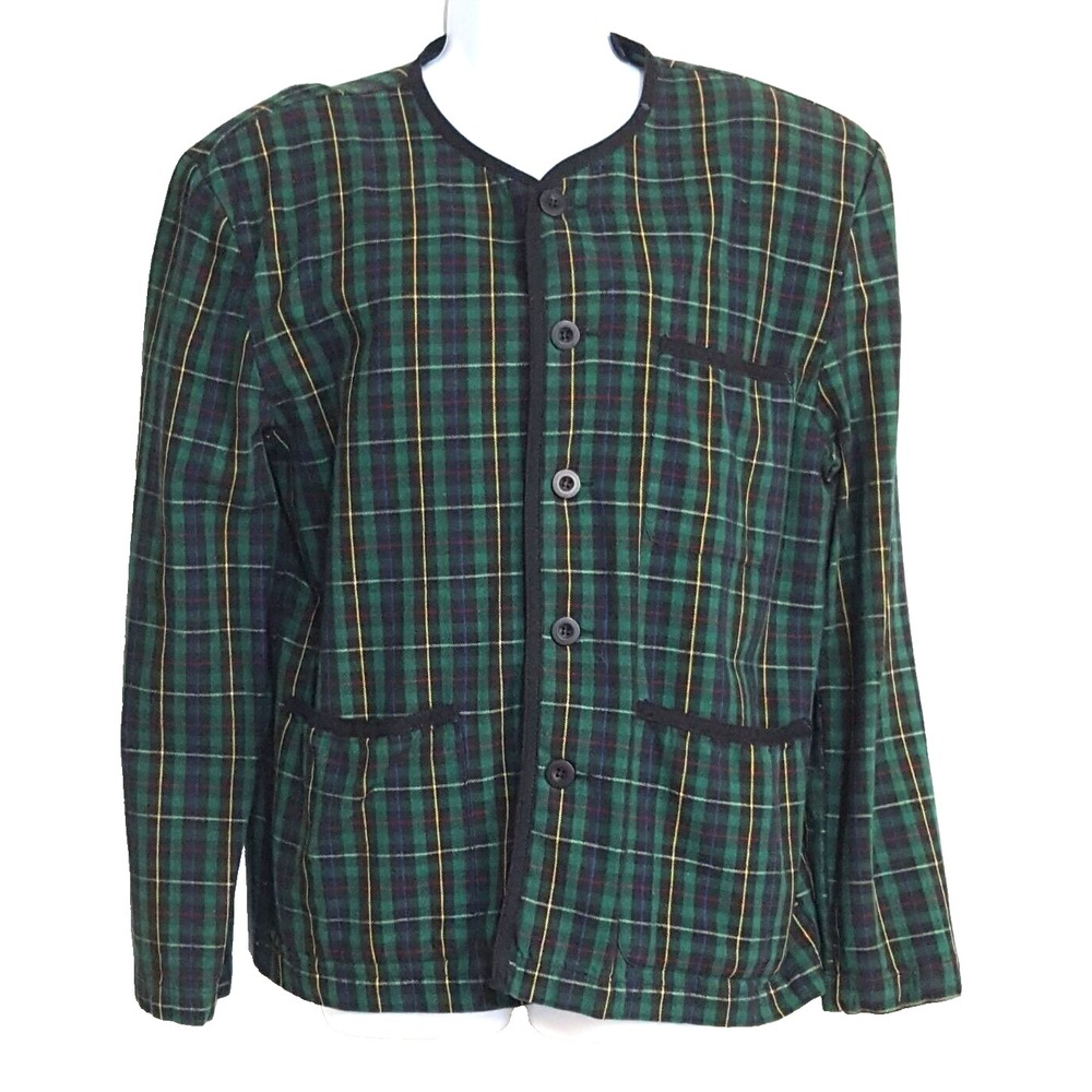 Esprit vintage women's top shirt jacket button front long sleeve pockets green